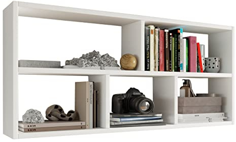 MATKAM Wandregal Hängend - Regal Wand B:113,6 H:50 T:25cm - Hängeregal mit modernem Design - Bücherregal Wand für Wohnzimmer, Schlafzimmer oder Jugendzimmer - Bücherregal Hängend - Weiß