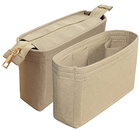 TTdayup Felt Tote Bag organizer with Zipper Small Purse Organizer Insert With 2 Packs fits NeoNoe Series,Beige