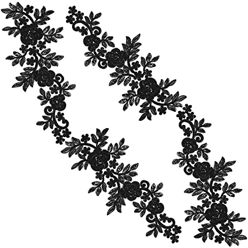 GORGECRAFT 2 STÜCKE Ausschnitt Applikationen Kragenbesätze Aufnäher Bestickte Florale Wasserlösliche Spitze Für Brautkleid Kostüme Nähen Bekleidungszubehör (Schwarz)