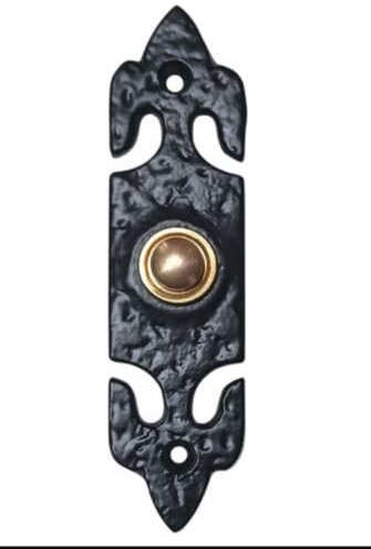 Fleur De LYS Black and Brass Cast Iron Front Door Bell Push Antique Style
