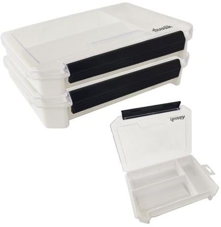 2PACK-Aventik Fly Box Portable Jig Head Storage Crappie Bass Lure Case Jig Storage Fishing Tackle Box(White)