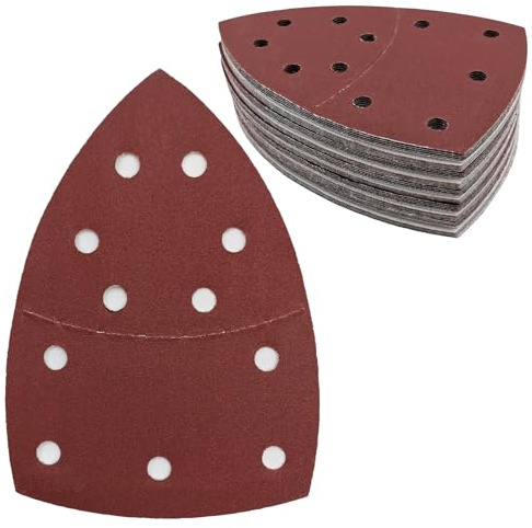 50 pcs Mouse Sander Pads, 11- Hole 240 Grits Mouse Sander Sandpaper Hook and Loop Sanding Pads 108x155 mm Triangle Multi Tool Sander Pads for Sanding and Polishing