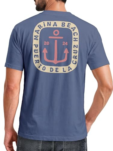 Neverless® Herren T-Shirt Backprint Anker Motiv Maritim Sommer Segeln Fashion Streetstyle Denim-Blue L