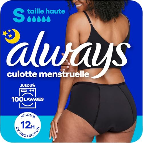 Always – Braga Menstrual Lavable Noche, M, 40-42, 1 Ropa interior Menstrual, Negro, Flujo Medio a Abundante, Reutilizable hasta 100 lavados, hasta 12 horas de protección, comodidad durante toda la