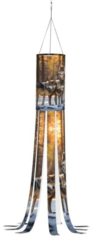 SABFWF Windsack mit Wolfs-Aufdruck, für Herbst, Winter, Thanksgiving, Outdoor und Geister-Thema, Windsack mit Stange