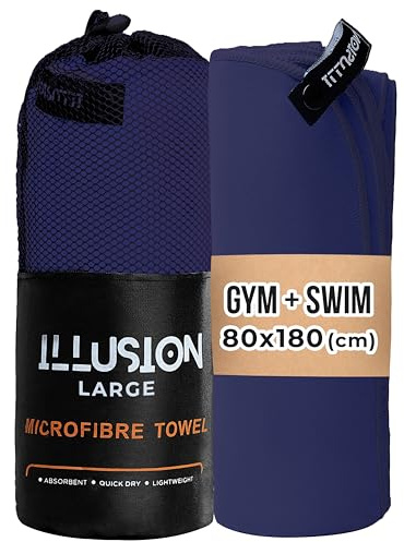 illusion Swimming Towels for Adults 80x180cm – Extra Large Microfibre Towel | Compact, Lightweight & Fast Drying Towel, Perfect for Gym, Travel, Ideal for Post-Workout Showers and After Swimming