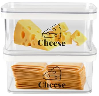 Porta Formaggio Da Frigorifero,Set Di 2 Contenitore Per Formaggi Con Coperchio,Salva Formaggio Sovrapponibile ,Sicuro Per Gli Alimenti e Privo Di Bpa Contenitore Formaggio Per Frigo 16.5 x 10 x 8 Cm