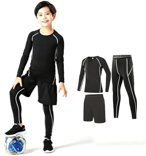 Combinaison de sport pour enfant de jogging pour garçons sport garçons filles base athlétisme compression ensemble sous-vêtements thermiques pantalon de course costume garçon, Gris, 6-7 ans