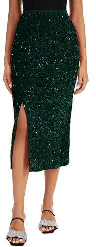 Kyzoeyou Gonna in Velluto con Paillettes da Donna, Elasticizzata, a Vita Alta, aderente, con Splendida Spaccatura, Gonna Midi per Festa, Discoteca, Uscita Notturna, Verde G, XXL