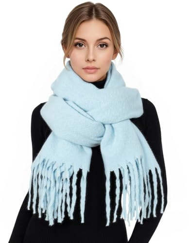 RIIQIICHY Women Winter Blue Scarf Pashmina Shawl Wraps Ladies Warm Chunky Large Scarves