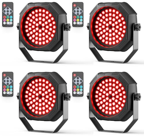 30W Mini RGBW akku 60 LED Par Licht mit Fernbedienung Wiederaufladbar Batterie Bühnenlicht Stroboskoplicht mit Sprachsteuerung, Automatikmodus Discolicht für DJ Party Geburtstag Zimmer (4 Stück)
