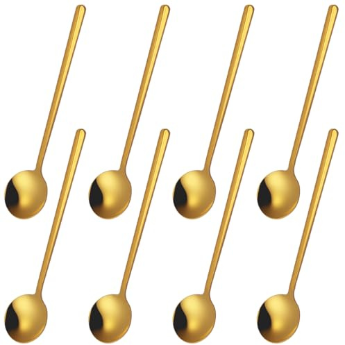 lyfLux Pack of 8 Gold Stainless Steel Espresso Spoons, 5.3 Inch Mini Teaspoons Set for Coffee, Dessert, Cake, Ice Cream, Tea, Sugar, Cappuccino, Mirror Finish Small Spoon Set