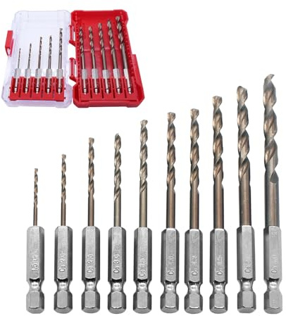 TETEWEVER 10 Stück Sechskantschaft HSS Bohrer Set HSS Metallbohrer Set M35 Kobalt Bit Bohrer Cobalt Sechskant Bohrerset mit Aufbewahrungsbox für Edelstahl Hartmetall Stahl Holz Kunststoff