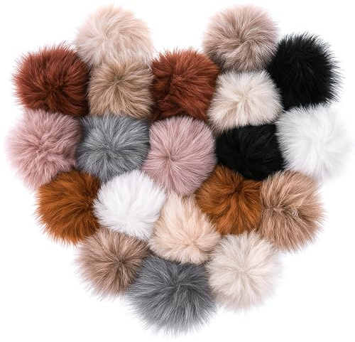 20Pcs Faux Fur Pom Poms for Hats, DIY Faux Rabbit Fur Fluffy Ball with Elastic Loop, Multicolored Cute Pompoms for Crafts, Removable Crochet Crafts Accessories for Shoes Scarves Gloves Bags Keychains
