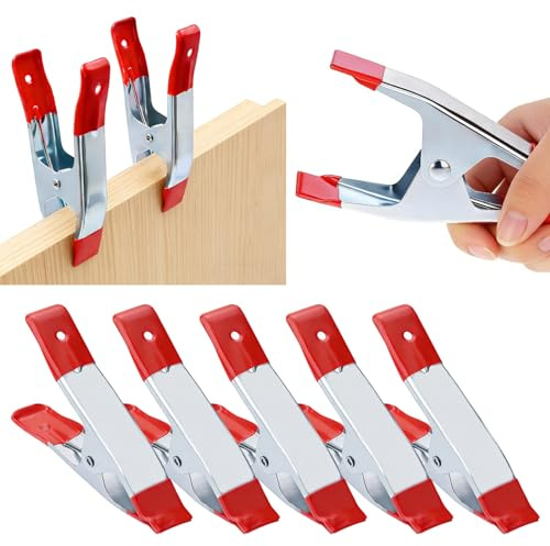 5 Pcs Heavy Duty Metal Spring Clamps for Woodworking,6 Inch Large Heavy Duty Spring Clips Set with Rubber Coated Tipped Grip,Anti Slip Metal Market Stall Clamps Clipset for Tarpaulin Woodwork Crafts