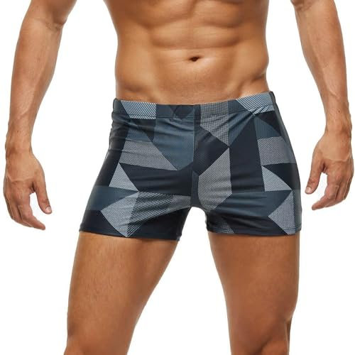 Arcweg Men's Swimming Trunks Shorts Sport Boxer Swimwear Boxers Underwear Drawstring Summer Beach Board Shorts Elastic Swimsuit Bottom Geometric Pattern L(UK)