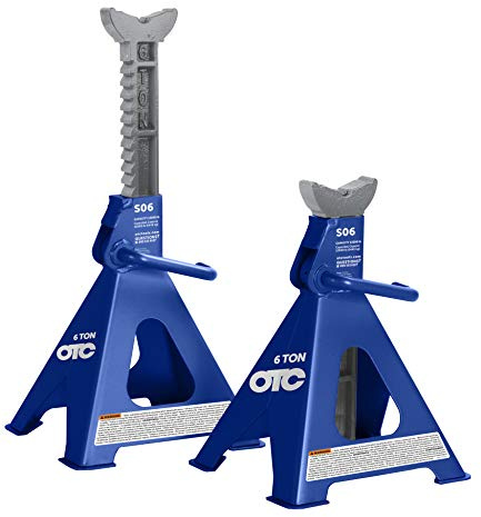 OTC S06 6-Ton Jack Stands with Self-Locking Ratchet Handles, a Wide Range of Locking Heights, Form Fitting Saddles, and Wide, Stable Bases; Set of Two (One Pair)