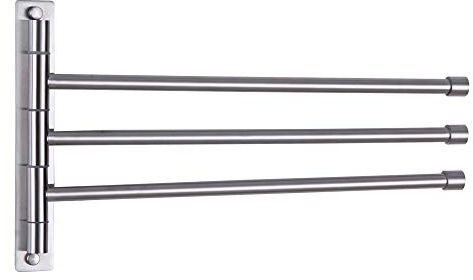 GERZWY Badetuchhalter, schwenkbarer Handtuchhalter, SUS 304 Edelstahl, Handtuchhalter, 3 Stangen, klappbarer Arm, Drehgelenk, Wandhalterung, gebürstete Oberfläche
