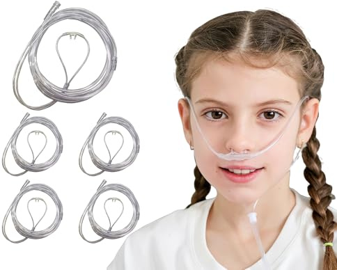 Endure Soft Nasal Oxygen Cannula with Oxygen Supply Tubing, Latex-Free, 7 Ft, Pack of 5 (Pediatric, Curved Prong)