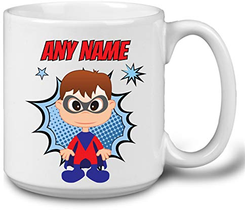 GOPERSONALISED Superhero Gifts for Men - Personalised Jumbo 20oz Superhero Mug Name Cup - Birthday Christmas Father's Day Work Gifts for Dad Uncle Key Workers (Brown Hair)