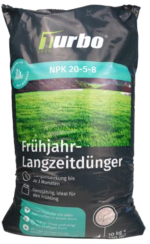 Frühjahr Premium Rasendünger Turbogrün, 10kg für 330m², Dünger gegen Moos, Ideal im Frühjahr, geeignet für Streuwagen, staubarmes Granulat, Rasen dünger