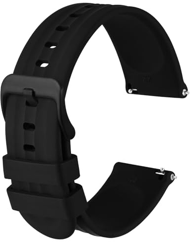 Anbeer Silicone Watch Band 22mm Quick Release Rubber Replacement Strap for Men Women - Extra Long, Black with Black Buckle