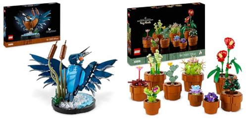 LEGO Icons Le Martin-pêcheur, Kit de Maquette pour Adultes Amoureux des Oiseaux et de l'Ornithologie & 10329 Icons Les Plantes Miniatures, 9 Fleurs Artificielles à Construire