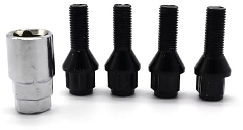 Locking Wheel Nuts Compatible With VW For Amarok For Sharan For Caddy For Alltrack Car M12 X 1.5 Black Locking Steel Alloy Wheel Bolts + 1 Key