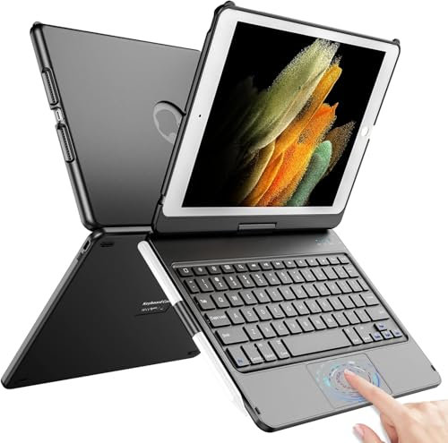 TQQ Keyboard Case for iPad 9th Generation with Multi-Touch Precision Trackpad, 360° Rotatable, Thin & Light, Compatible with iPad 9th Gen (2021), 8th Gen (2020) and 7th Gen (2019)