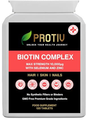 Biotin 10000µg Supplement - 120 High Strength 10000 mcg Vitamin B7 Tablets for Hair Skin and Nail Support - UK Manufactured to GMP Standards - 4 Month Supply
