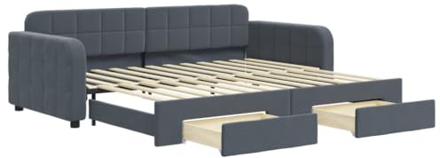 vidaXL Tagesbett Ausziehbar mit Schubladen Dunkelgrau 90x200 cm Samt