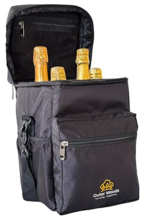 Outer Woods Isolierte Kühltasche für 4 Flaschen, 6+ Stunden Kühlung, Getränkekühltasche, 4 Einheiten Eisgel-Packungen im Lieferumfang enthalten (schwarz)