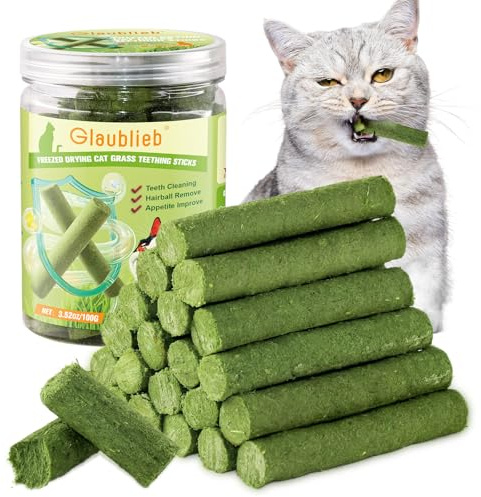 Glaublieb Bastoncini di Erba Gatta Liofilizzato, Snack per Gatti Erba Gatta per Gatti Pronta per Elimina Boli di Pelo e Pulizia dei Denti (100g)
