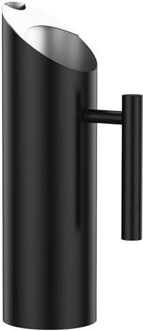 Vattenkaraff med isbarriär, vattenkaraff av rostfritt stål, lutningsdesign, förlängt handtag, rostfri, vattenkanna för juice, kallt vatten, vin, kaffe te (svart, 1,5 l)