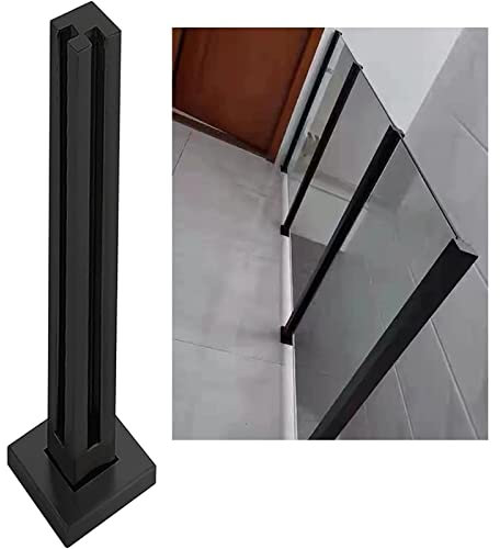 Poteau de Garde-Corps en Verre et Acier Inoxydable Noir Mat - Système de terrasse intérieur/extérieur Durable avec balustres carrés Robustes, idéal pour Les clôtures Modernes, Support de Pot