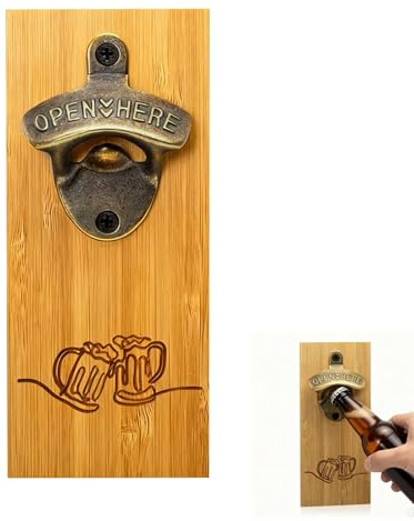 Magnetic Beer Bottle Opener Wall Mounted with Auto Catch, Personalized Wooden Wall Mounted Opener for Favorite Beer Lovers for Home Bar Accessories, Pub, Garden, Gifts for Dad, Men