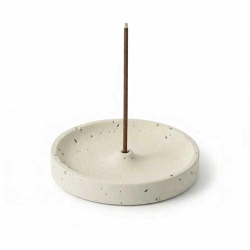 Ceramic Incense Holder, Handmade Ceramic Incense Sticks Holder & Burner, Round Aromatherapy Bowl for Sticks and Cones (Off-White 9.8×9.8×1.5 cm)