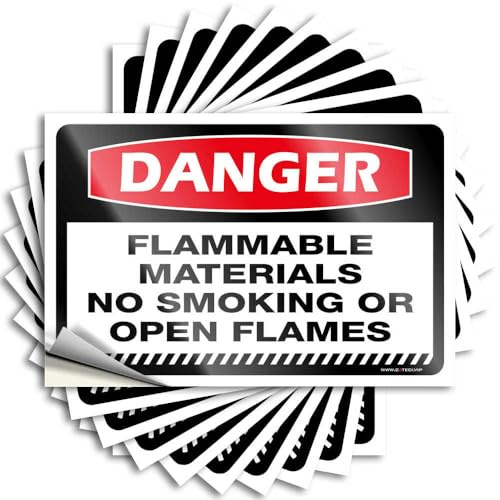 Tool Decal Danger Flammable Materials No Smoking Or Open Flames Stickers 10Pcs Funny Bumper Stickers Stickers for Car(12X18CM)