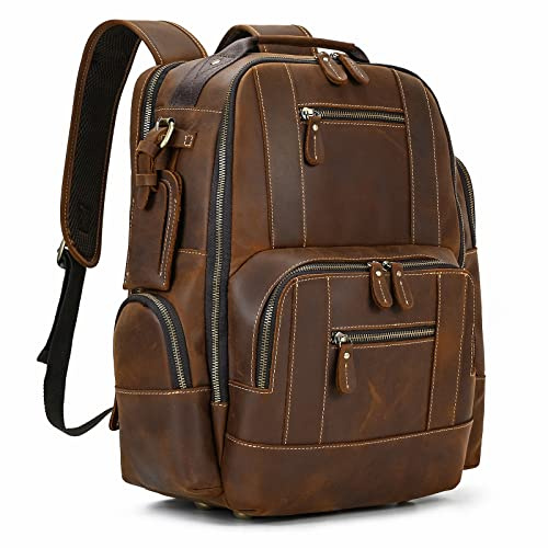 LUUFAN Herren Leder Rucksack Daypack Schule Satchel Reisen Schulter Laptop-Tasche (Brown)