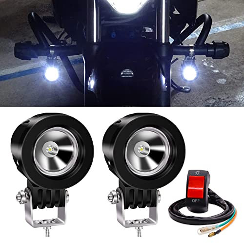 10W Faretti da Moto,Biqing 2Pcs Supplementare del Motociclo del LED Fendinebbia 12V 24V Faretti LED Fari Faro Moto LED Anteriore 6000K per Motor Offroad Truck Auto Barca Con Interruttore Moto 22mm
