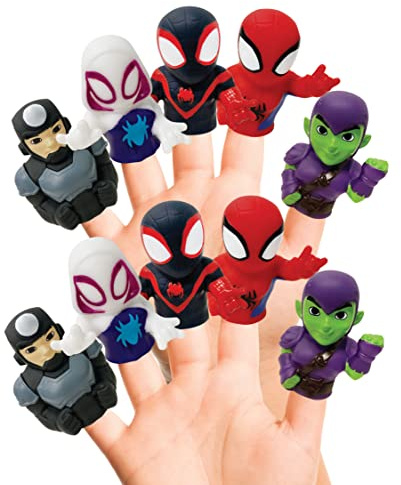 Spidey & His Amazing Friends 10 Piece Finger Puppet Set - Party Favors, Educational, Bath, Floating Pool, Beach Toys, Playtime