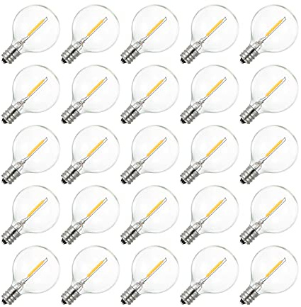 ADITAM G40 Bombilla con Base E12, AC230V Globo LED G40 Bombilla Lámpara 25 Pack E12 Base Socket Holder IP44 Resistencia al Agua Blanco cálido para Cadena de luz Decoración de Fiesta en casa Boda,