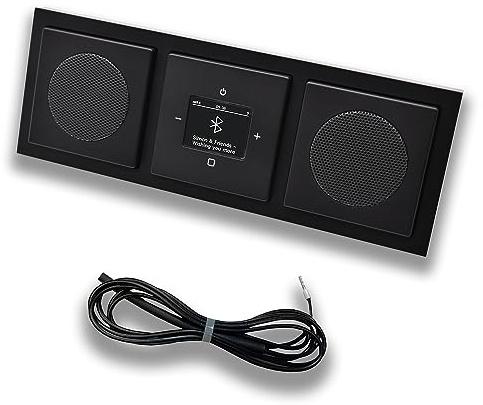Busch Jäger DAB+ Unterputz Bluetooth (in and out) Radio 8217U-101 Future SCHWARZ MATT, Set mit 2 x Lautsprecher, Abdeckungen, Rahmen + 0,9 m EBROM Wurfantenne zur Empfangsoptimierung - 8217 U – 101
