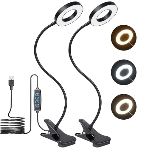 bestyks 【 2-Pack】 LED Clip Light, Desk Clamp Lamp 10 Dimmable Brightness 3 Light Modes, 360 Degree Flexible Gooseneck Clip Lamp for Reading, Painting, Craft, Studying