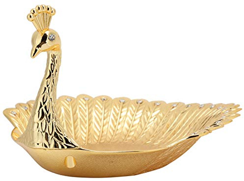 Fruit Bowl Gold Metal Fruit Baskets Peacock Shape Fruit and Pastry Bowl Candy Bowl Decorative Golden Serving Bowl for Vegetables, Fruit, Snacks 16 X 16 X 11 Cm
