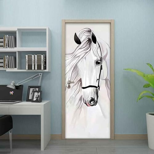 Türaufkleber Türtapete Türbilder Türposter Selbstklebend 3D Tier Pferd Weiß 80 X 200 Cm Pvc Wasserdicht Abnehmbare Wandbilder Für Schlafzimmer Haus Bad Wc Büro Dekoration - Türwandaufkleber 0