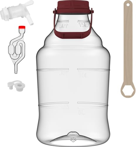 lilawelt24 15L Kunststoff (PET) Weinballon + Hahn Gärballon Gärbehälter Flasche Weithalsballon -Gefäß zur Fermentation Sauerkraut, Kimchi, Alkohol, Gemüse für das einfache Haltbarmachen von Gemüse