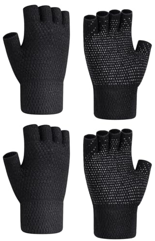 Kiiwah 2 Paires Gants d'Hiver Sans Doigts Antidérapant pour Hommes et Femmes, Chaude Mitaine Demi-Doigts Élastique pour Photographie, Conduite, Sport, Activités Plein Air Hiver
