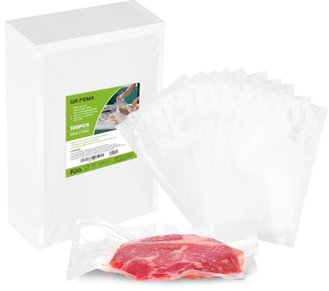 GRIFEMA GH80 Sacchetti Sottovuoto per Alimenti, 100 Buste 20x30 cm, Compatibili con Tutte le Macchine Sottovuoto, Senza BPA & Materiale Sicuro, Conservazione Lungo Termine