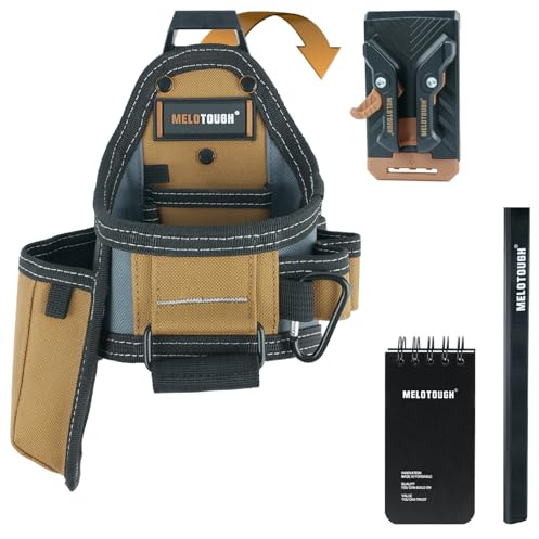 MELOTOUGH Custodia per metro a nastro/borsa per coltelli multiuso + custodia per notebook e matite, con clip da cintura, supporto per coltello da tasca per elettricisti, falegnami, appaltatori